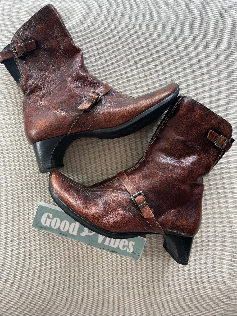 Think! Women's Brown Leather Ankle Boots with Buckle Detail